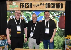 Smiles in the booth of USA Pears. Prentice Dent, Bob Cat and Jim Morris.