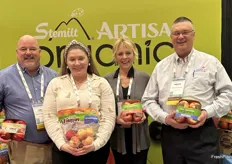 The team from Stemilt Growers holding an array of its apple packages.